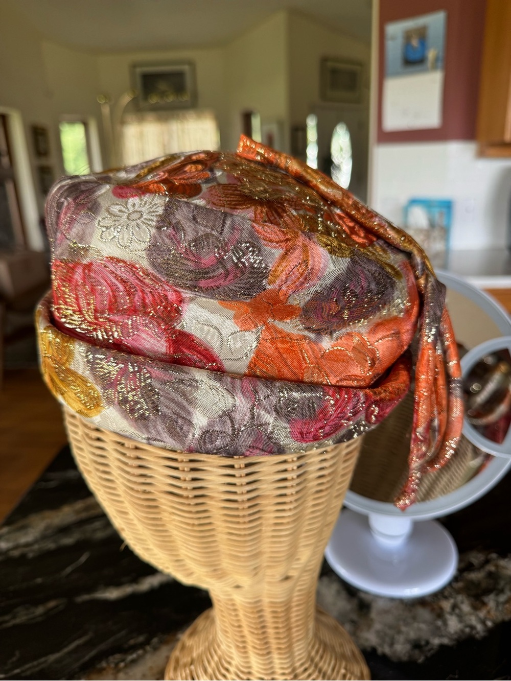 Bondique Floral Satin Pillbox Hat - Pink & Orange